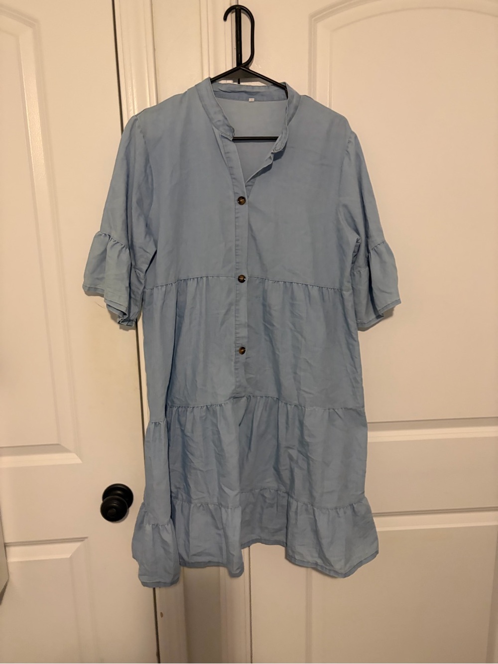 Light Blue Tiered Button-Front Dress
